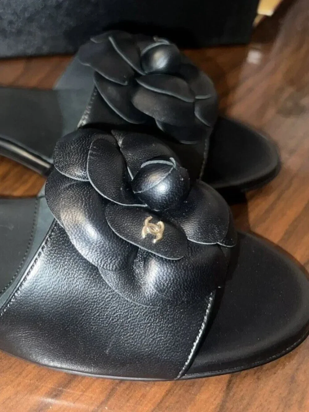 Chanel Camellia Flower Slides CC logo Mules Sandals, sz38